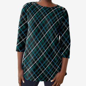 Jessica London Cotton Boatneck Tunic Green Plaid- Plus 5X/6X- NWT